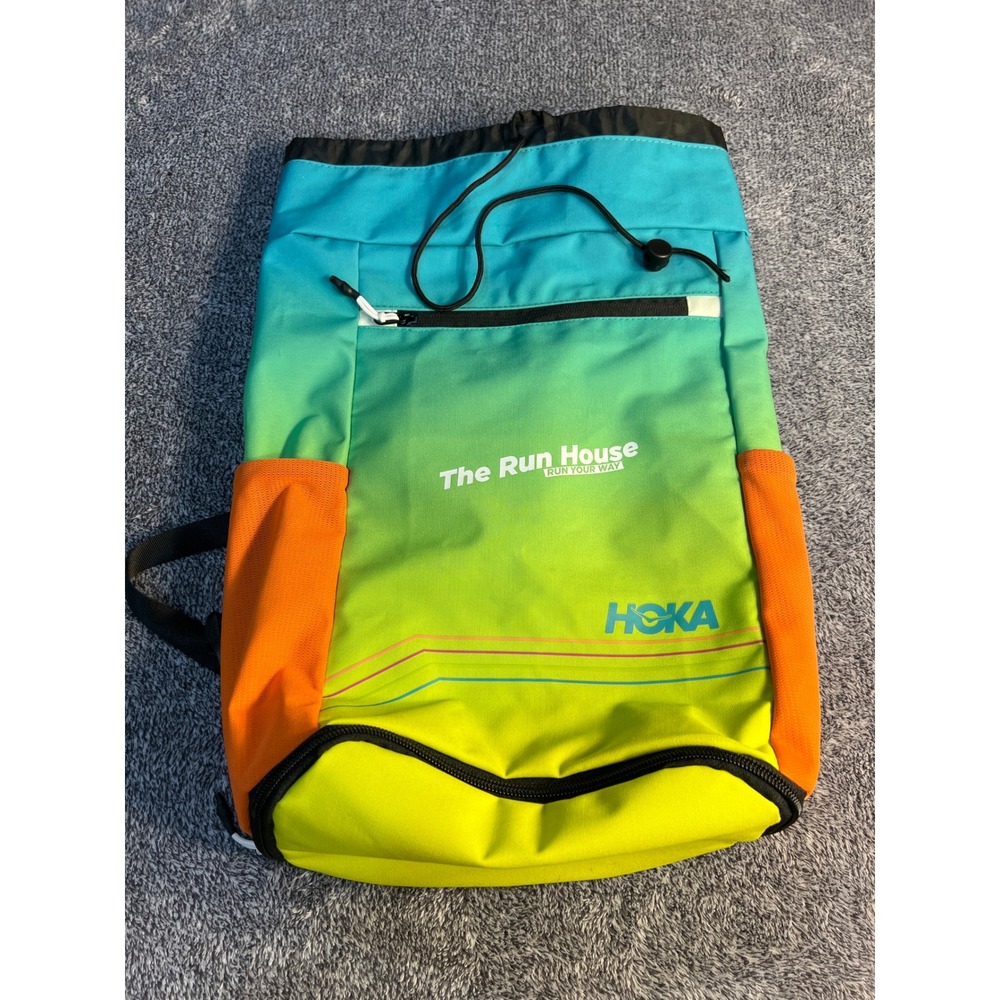 Hoka One One The Run House Drawstring Backpack Teal Green Gradient Gym Bag